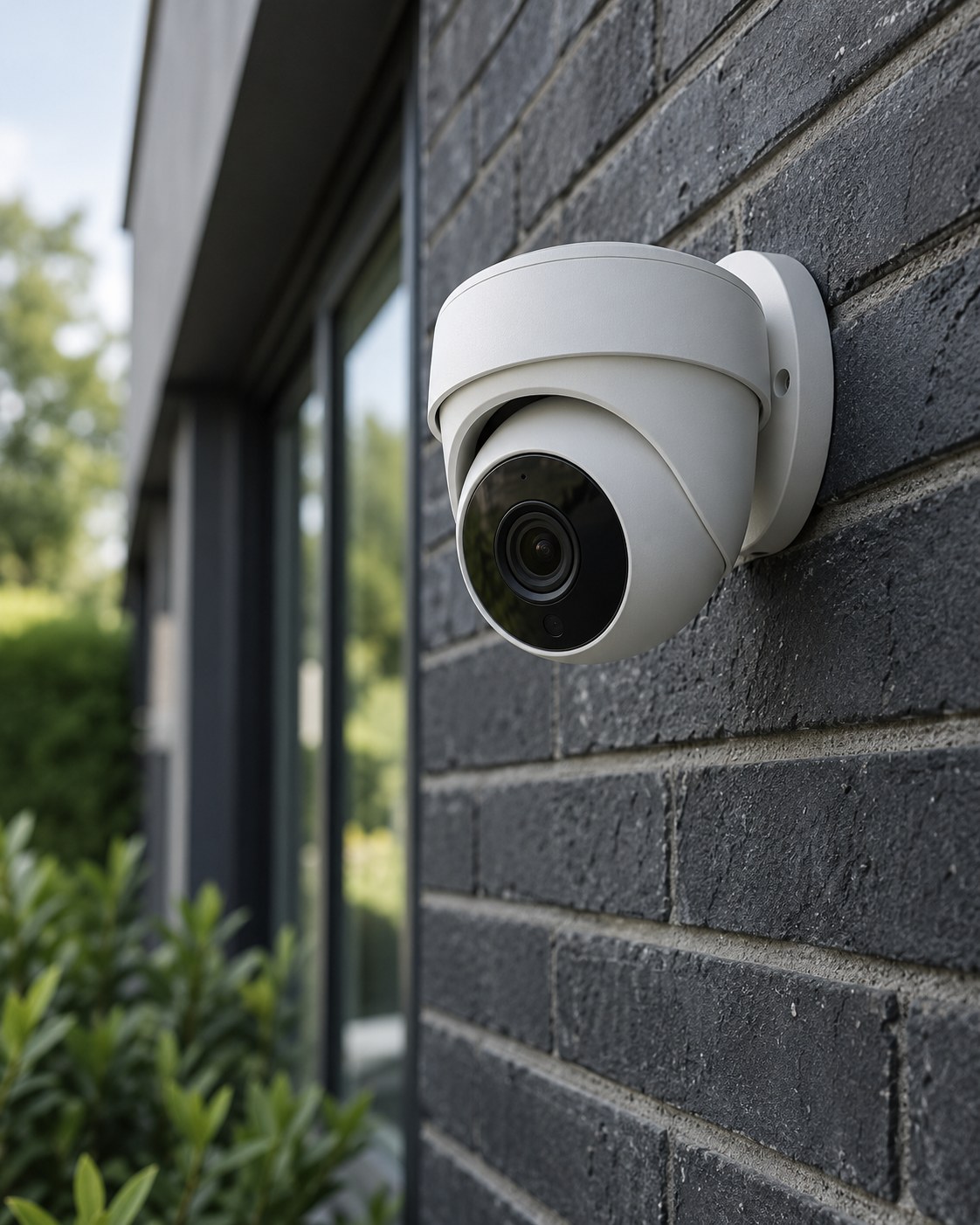 Illustrative view of a CCTV camera on a modern building exterior